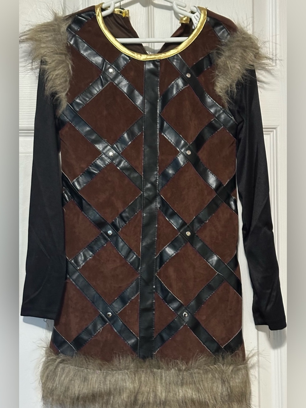 Viking Warrior Dress Costume Designed Brown Faux-Suede Quilted Cape Sz S 4-